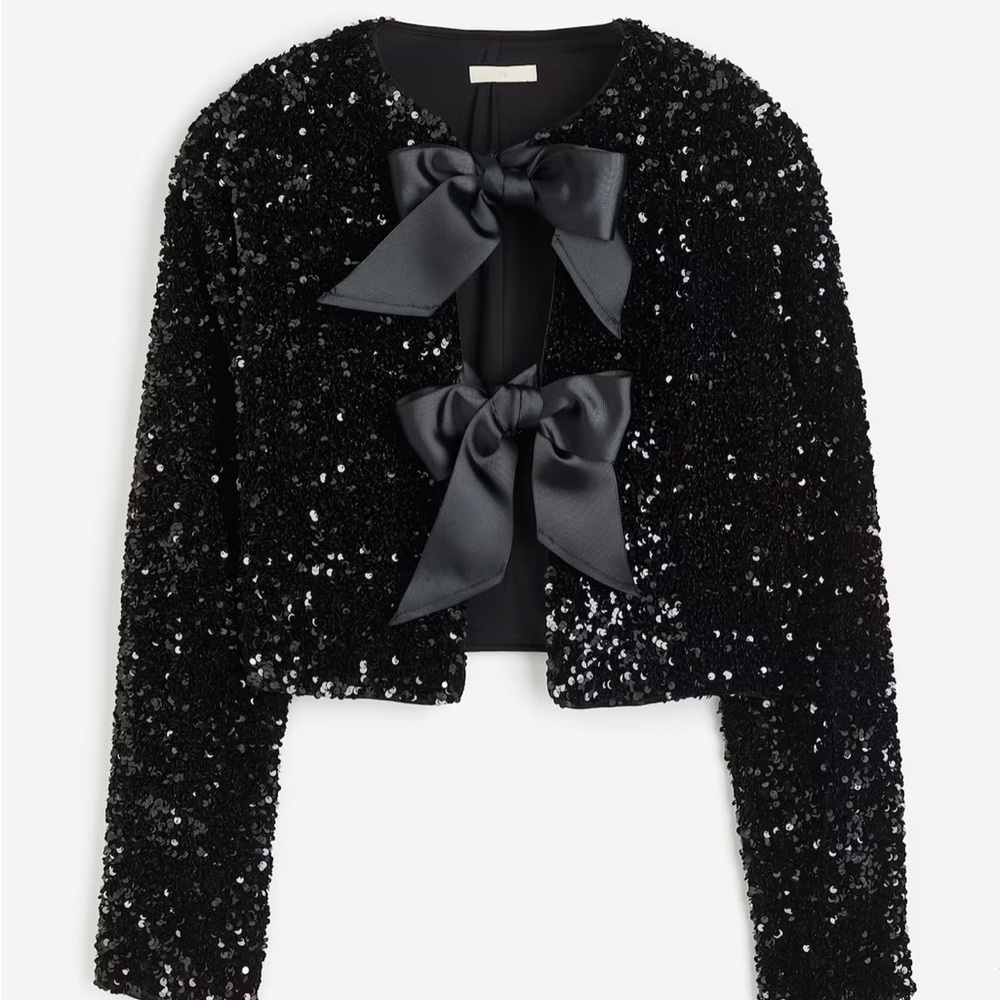 H&M viral sequin bow jacket black size small